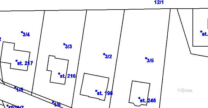 Parcela st. 3/2 v KÚ Milenov, Katastrální mapa