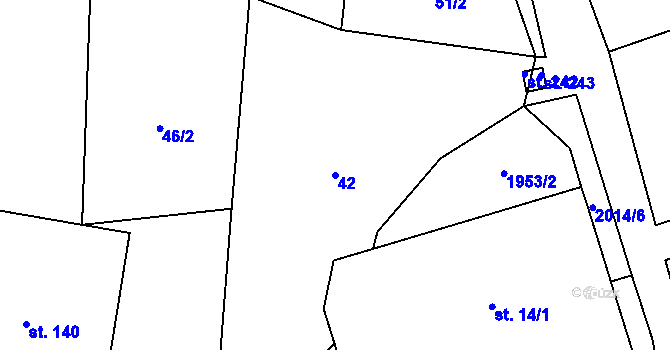 Parcela st. 42 v KÚ Milenov, Katastrální mapa
