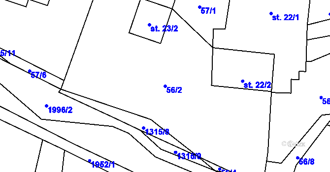 Parcela st. 56/2 v KÚ Milenov, Katastrální mapa