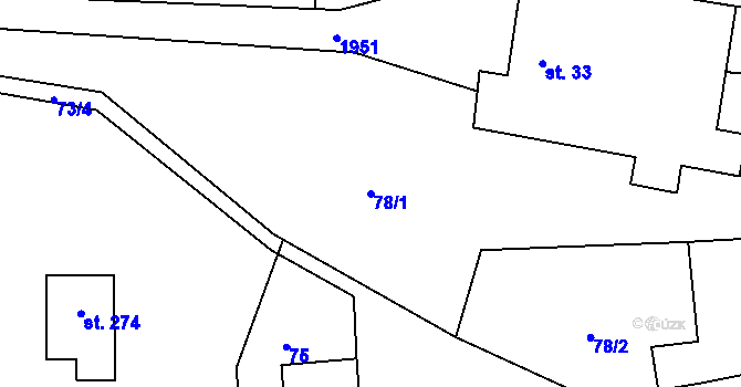 Parcela st. 78/1 v KÚ Milenov, Katastrální mapa