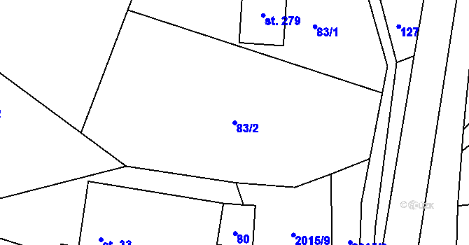 Parcela st. 83/2 v KÚ Milenov, Katastrální mapa
