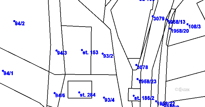 Parcela st. 93/2 v KÚ Milenov, Katastrální mapa