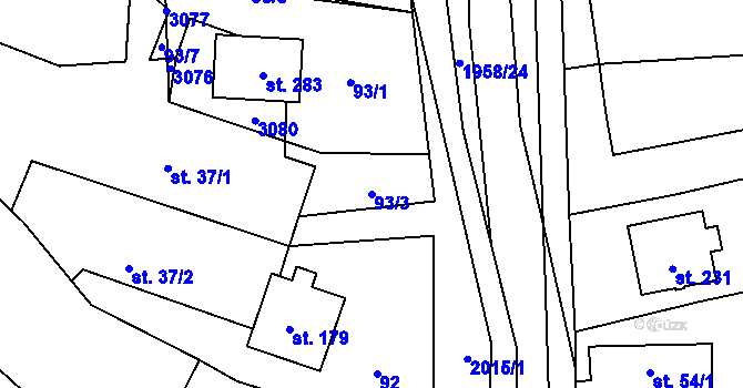 Parcela st. 93/3 v KÚ Milenov, Katastrální mapa