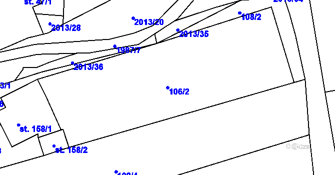 Parcela st. 106/2 v KÚ Milenov, Katastrální mapa