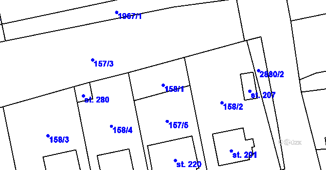 Parcela st. 158/1 v KÚ Milenov, Katastrální mapa