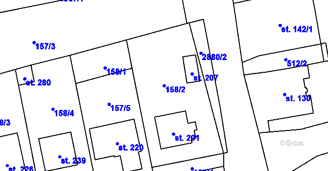 Parcela st. 158/2 v KÚ Milenov, Katastrální mapa