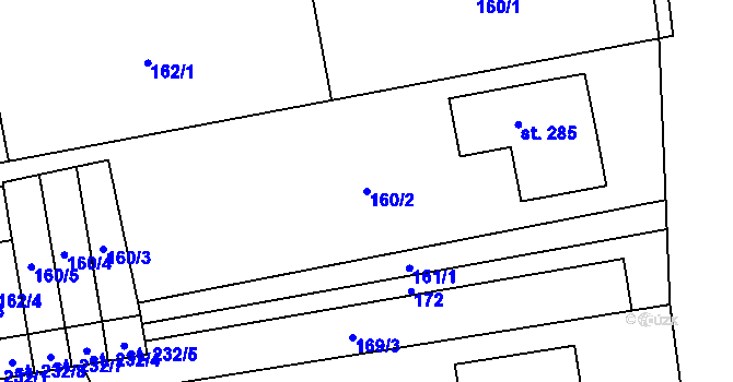 Parcela st. 160/2 v KÚ Milenov, Katastrální mapa