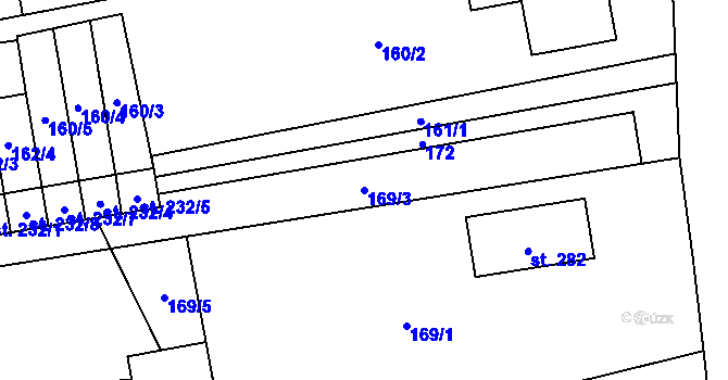 Parcela st. 169/3 v KÚ Milenov, Katastrální mapa