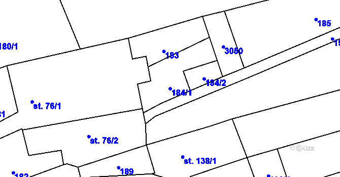 Parcela st. 184/1 v KÚ Milenov, Katastrální mapa