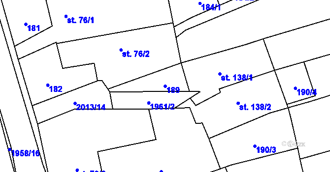 Parcela st. 189 v KÚ Milenov, Katastrální mapa