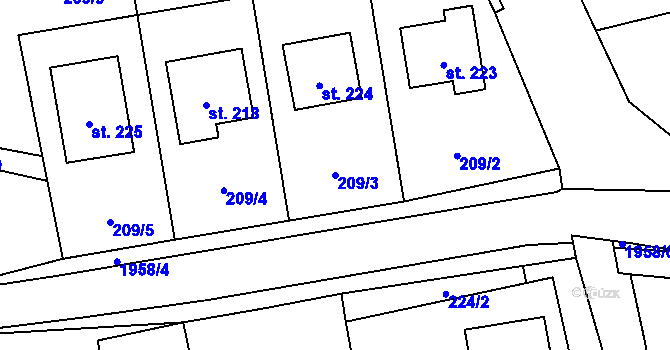 Parcela st. 209/3 v KÚ Milenov, Katastrální mapa