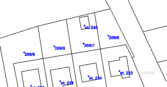 Parcela st. 209/7 v KÚ Milenov, Katastrální mapa