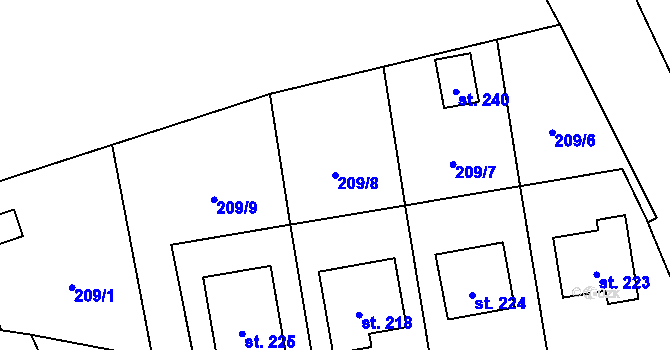 Parcela st. 209/8 v KÚ Milenov, Katastrální mapa