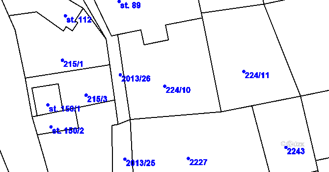Parcela st. 224/10 v KÚ Milenov, Katastrální mapa