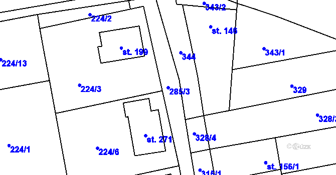Parcela st. 285/3 v KÚ Milenov, Katastrální mapa