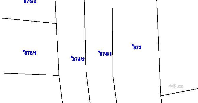 Parcela st. 874/1 v KÚ Milenov, Katastrální mapa