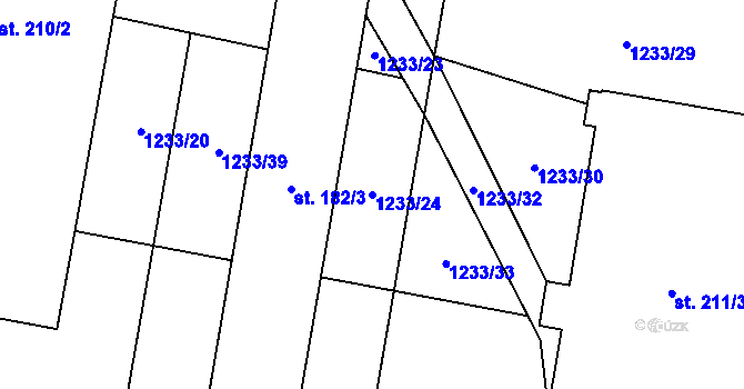 Parcela st. 1233/24 v KÚ Milenov, Katastrální mapa