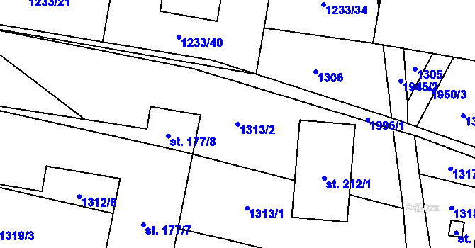 Parcela st. 1313/2 v KÚ Milenov, Katastrální mapa