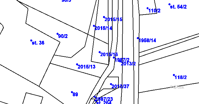 Parcela st. 2015/16 v KÚ Milenov, Katastrální mapa