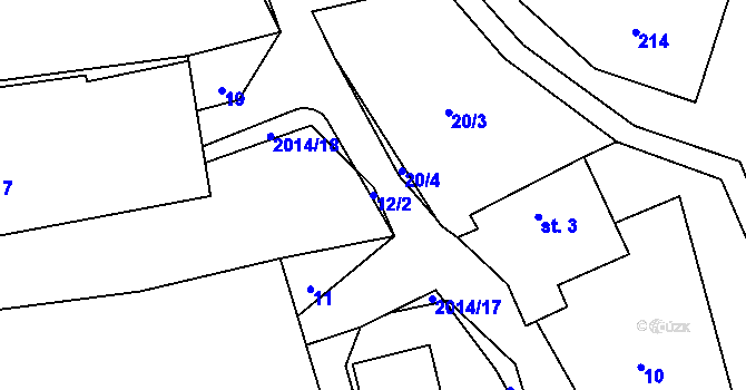 Parcela st. 12/2 v KÚ Milenov, Katastrální mapa