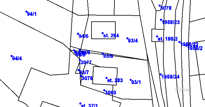 Parcela st. 93/8 v KÚ Milenov, Katastrální mapa