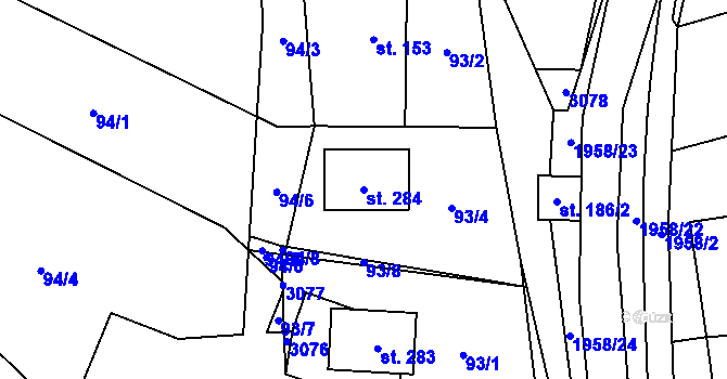 Parcela st. 284 v KÚ Milenov, Katastrální mapa