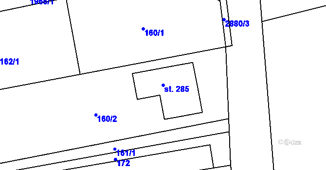 Parcela st. 285 v KÚ Milenov, Katastrální mapa