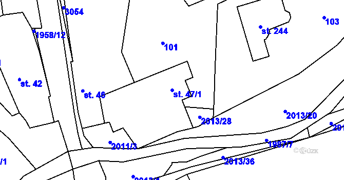 Parcela st. 47/1 v KÚ Milenov, Katastrální mapa