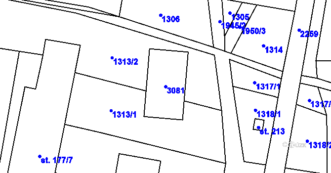 Parcela st. 3081 v KÚ Milenov, Katastrální mapa