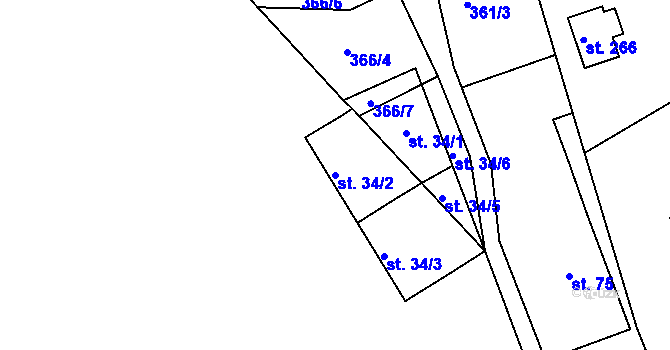 Parcela st. 34/2 v KÚ Orlické Zlákovice, Katastrální mapa