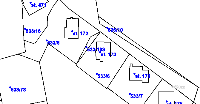 Parcela st. 173 v KÚ Orlické Zlákovice, Katastrální mapa