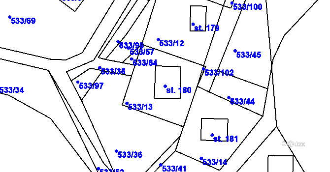 Parcela st. 180 v KÚ Orlické Zlákovice, Katastrální mapa
