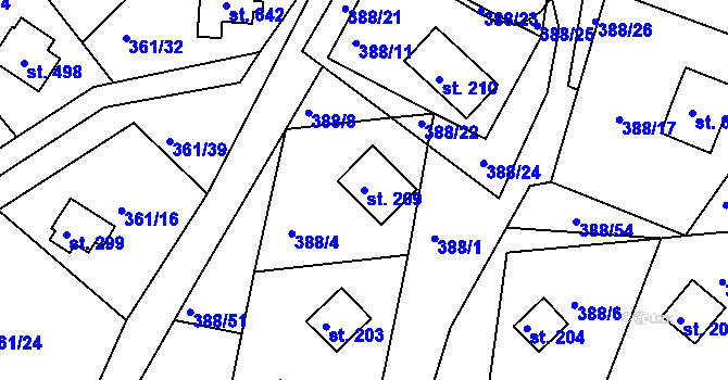 Parcela st. 209 v KÚ Orlické Zlákovice, Katastrální mapa