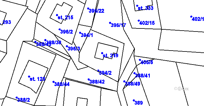 Parcela st. 219 v KÚ Orlické Zlákovice, Katastrální mapa