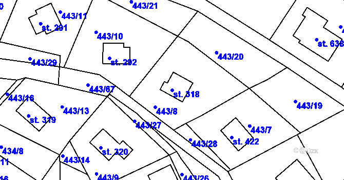 Parcela st. 318 v KÚ Orlické Zlákovice, Katastrální mapa