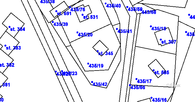 Parcela st. 345 v KÚ Orlické Zlákovice, Katastrální mapa