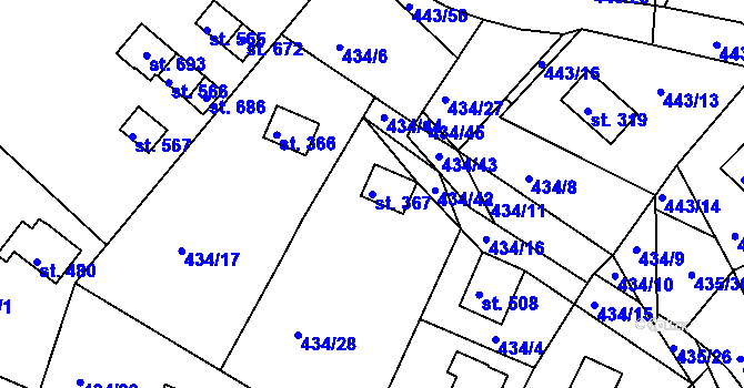 Parcela st. 367 v KÚ Orlické Zlákovice, Katastrální mapa