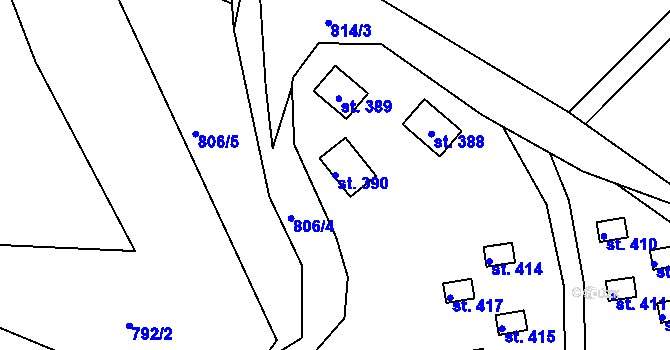 Parcela st. 390 v KÚ Orlické Zlákovice, Katastrální mapa