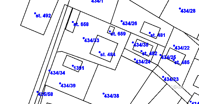 Parcela st. 484 v KÚ Orlické Zlákovice, Katastrální mapa