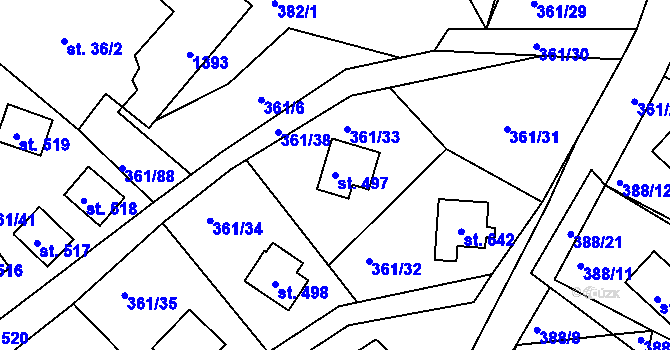 Parcela st. 497 v KÚ Orlické Zlákovice, Katastrální mapa