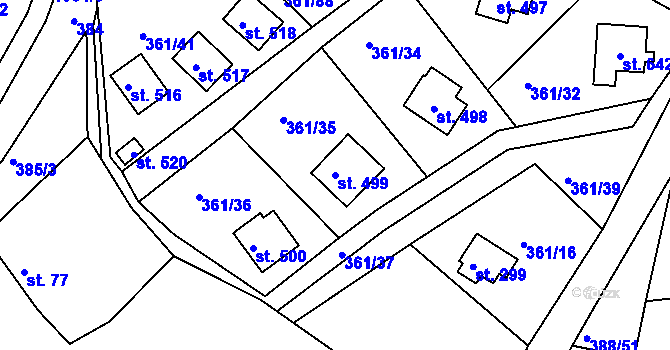 Parcela st. 499 v KÚ Orlické Zlákovice, Katastrální mapa