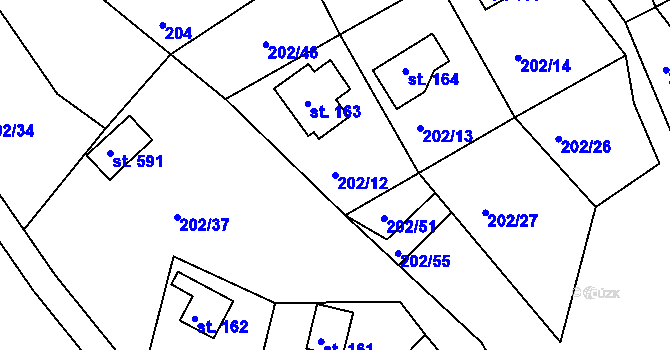 Parcela st. 202/12 v KÚ Orlické Zlákovice, Katastrální mapa