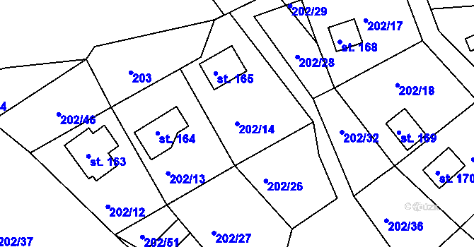 Parcela st. 202/14 v KÚ Orlické Zlákovice, Katastrální mapa
