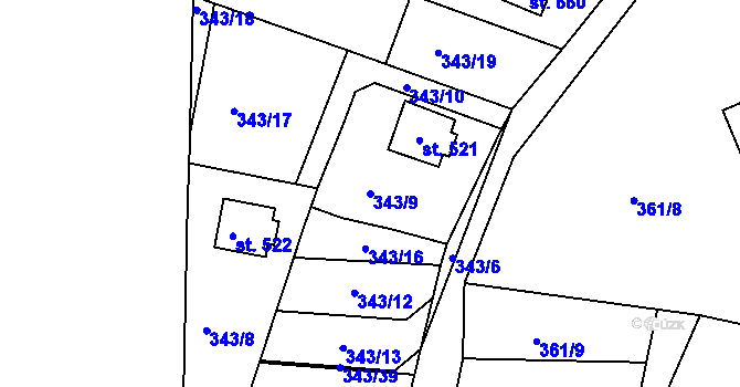 Parcela st. 343/9 v KÚ Orlické Zlákovice, Katastrální mapa
