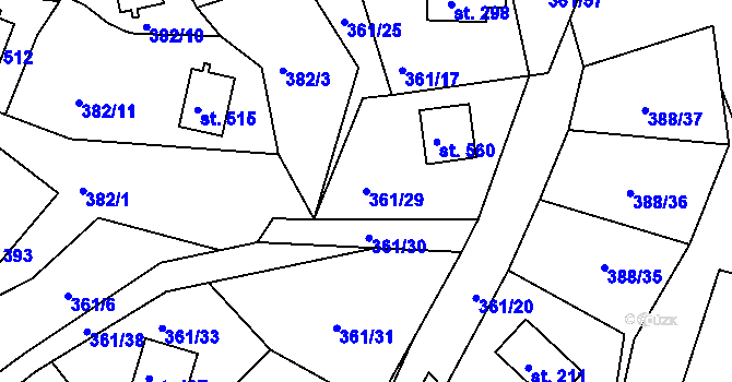 Parcela st. 361/29 v KÚ Orlické Zlákovice, Katastrální mapa