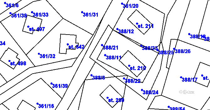 Parcela st. 388/11 v KÚ Orlické Zlákovice, Katastrální mapa