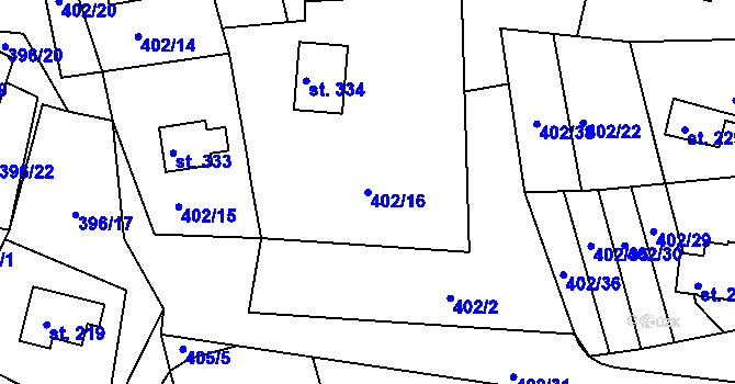 Parcela st. 402/16 v KÚ Orlické Zlákovice, Katastrální mapa