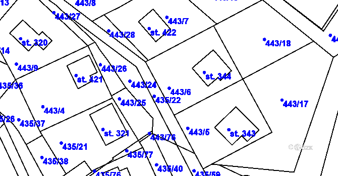 Parcela st. 443/6 v KÚ Orlické Zlákovice, Katastrální mapa