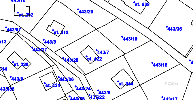 Parcela st. 443/7 v KÚ Orlické Zlákovice, Katastrální mapa