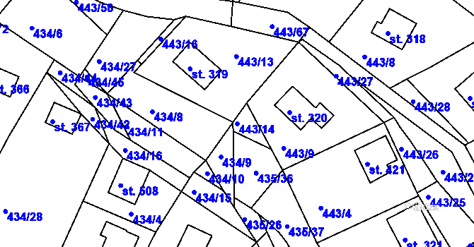 Parcela st. 443/14 v KÚ Orlické Zlákovice, Katastrální mapa